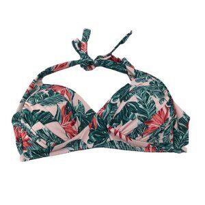 House of Fraser pink green palm floral  bikini top size 12 tie neck